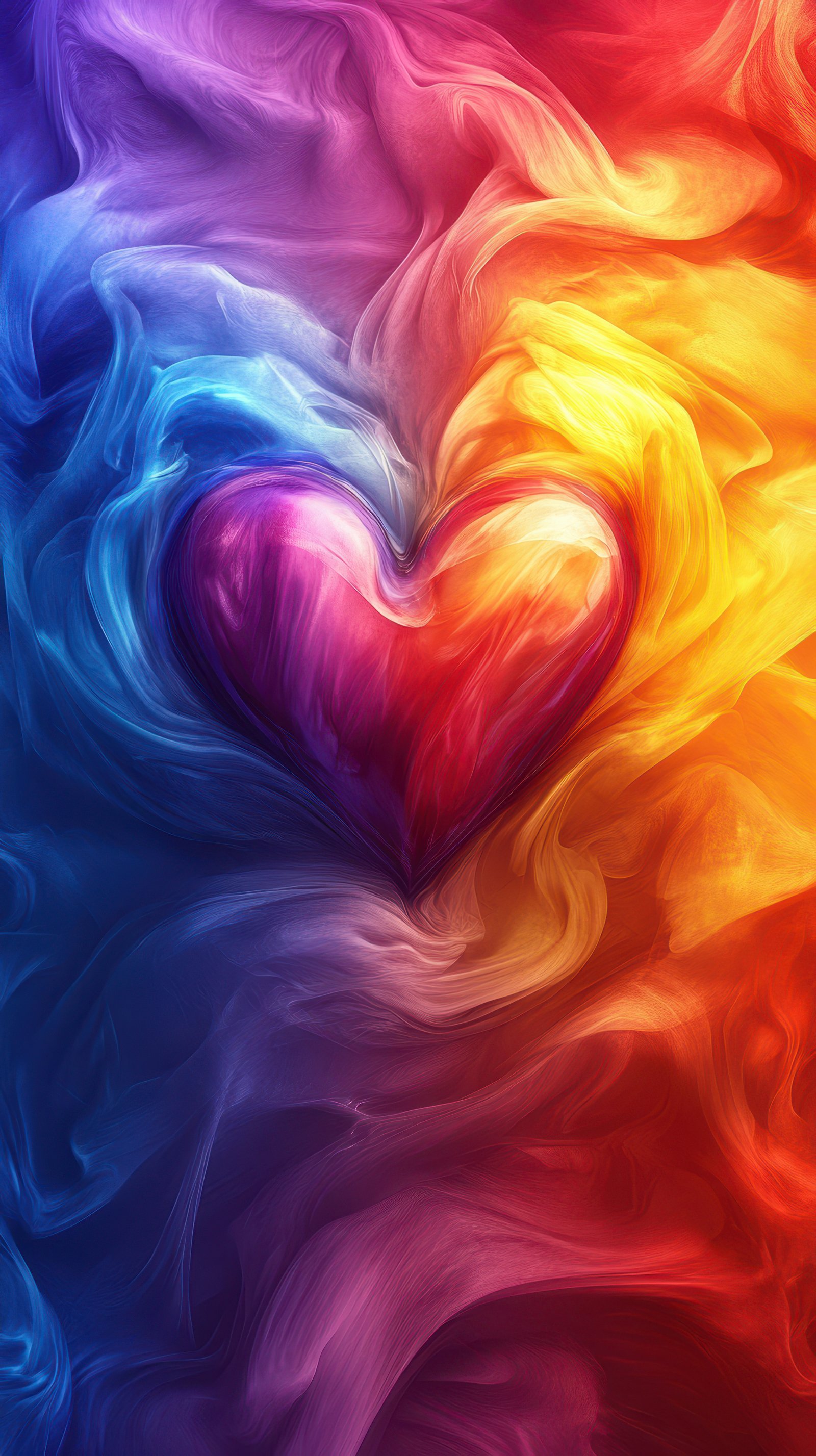 Colorful abstract heart design created with swirls of purple, pink, blue, red, and orange hues in a vibrant artistic style
